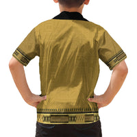 Gold African Dashiki With Fijian Tapa Pattern Kid Hawaiian Shirt
