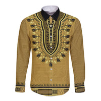 Gold African Dashiki With Fijian Tapa Pattern Long Sleeve Button Shirt