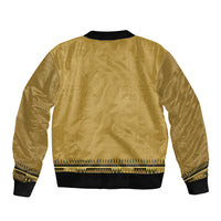 Gold African Dashiki With Fijian Tapa Pattern Sleeve Zip Bomber Jacket