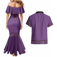 Purple African Dashiki With Fijian Tapa Pattern Couples Matching Mermaid Dress and Hawaiian Shirt LT14 - Polynesian Pride