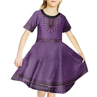 Purple African Dashiki With Fijian Tapa Pattern Kid Short Sleeve Dress LT14 - Polynesian Pride