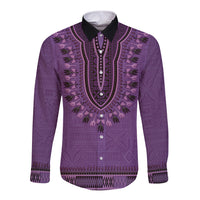 Purple African Dashiki With Fijian Tapa Pattern Long Sleeve Button Shirt LT14 Unisex Purple - Polynesian Pride