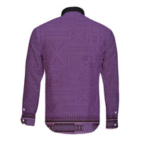 Purple African Dashiki With Fijian Tapa Pattern Long Sleeve Button Shirt LT14 - Polynesian Pride