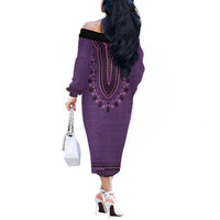 Purple African Dashiki With Fijian Tapa Pattern Off The Shoulder Long Sleeve Dress LT14 - Polynesian Pride