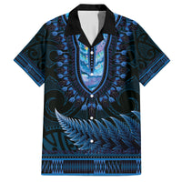 Blue African Dashiki With Aotearoa Maori Family Matching Tank Maxi Dress and Hawaiian Shirt Paua Shell Mix Silver Fern