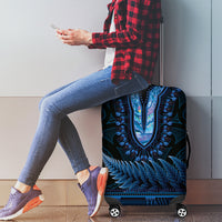 Blue African Dashiki With Aotearoa Maori Luggage Cover Paua Shell Mix Silver Fern LT14 - Polynesian Pride
