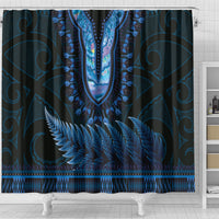 Blue African Dashiki With Aotearoa Maori Shower Curtain Paua Shell Mix Silver Fern