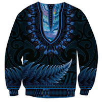 Blue African Dashiki With Aotearoa Maori Sweatshirt Paua Shell Mix Silver Fern