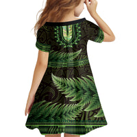 Lime Green African Dashiki With Aotearoa Maori Family Matching Off The Shoulder Long Sleeve Dress and Hawaiian Shirt Paua Shell Mix Silver Fern