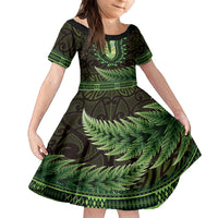 Lime Green African Dashiki With Aotearoa Maori Family Matching Puletasi and Hawaiian Shirt Paua Shell Mix Silver Fern LT14 Daughter's Dress Lime Green - Polynesian Pride