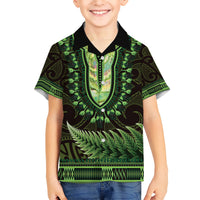 Lime Green African Dashiki With Aotearoa Maori Kid Hawaiian Shirt Paua Shell Mix Silver Fern LT14 Kid Lime Green - Polynesian Pride