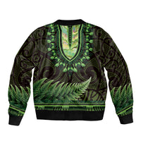 Lime Green African Dashiki With Aotearoa Maori Sleeve Zip Bomber Jacket Paua Shell Mix Silver Fern
