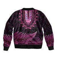 Pink African Dashiki With Aotearoa Maori Bomber Jacket Paua Shell Mix Silver Fern LT14 - Polynesian Pride