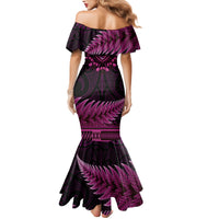 Pink African Dashiki With Aotearoa Maori Family Matching Mermaid Dress and Hawaiian Shirt Paua Shell Mix Silver Fern