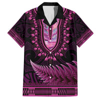 Pink African Dashiki With Aotearoa Maori Family Matching Puletasi and Hawaiian Shirt Paua Shell Mix Silver Fern LT14 Dad's Shirt - Short Sleeve Pink - Polynesian Pride