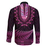 Pink African Dashiki With Aotearoa Maori Family Matching Puletasi and Hawaiian Shirt Paua Shell Mix Silver Fern LT14 - Polynesian Pride