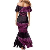 Pink African Dashiki With Aotearoa Maori Mermaid Dress Paua Shell Mix Silver Fern LT14 - Polynesian Pride