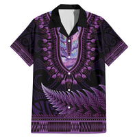 Purple African Dashiki With Aotearoa Maori Family Matching Mermaid Dress and Hawaiian Shirt Paua Shell Mix Silver Fern
