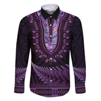 Purple African Dashiki With Aotearoa Maori Family Matching Off Shoulder Short Dress and Hawaiian Shirt Paua Shell Mix Silver Fern