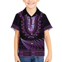 Purple African Dashiki With Aotearoa Maori Hawaiian Shirt Paua Shell Mix Silver Fern LT14 - Polynesian Pride