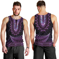 Purple African Dashiki With Aotearoa Maori Men Tank Top Paua Shell Mix Silver Fern