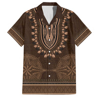 Brown African Dashiki With Tonga Ngatu Pattern Family Matching Long Sleeve Bodycon Dress and Hawaiian Shirt