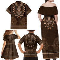 Brown African Dashiki With Tonga Ngatu Pattern Family Matching Off Shoulder Maxi Dress and Hawaiian Shirt LT14 - Polynesian Pride
