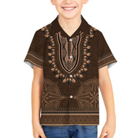Brown African Dashiki With Tonga Ngatu Pattern Family Matching Off Shoulder Maxi Dress and Hawaiian Shirt LT14 Son's Shirt Brown - Polynesian Pride