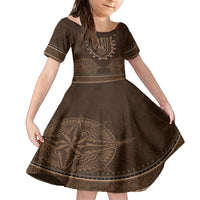 Brown African Dashiki With Tonga Ngatu Pattern Family Matching Puletasi and Hawaiian Shirt LT14 Daughter's Dress Brown - Polynesian Pride