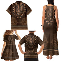 Brown African Dashiki With Tonga Ngatu Pattern Family Matching Tank Maxi Dress and Hawaiian Shirt
