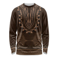 Brown African Dashiki With Tonga Ngatu Pattern Long Sleeve Shirt LT14 Unisex Brown - Polynesian Pride