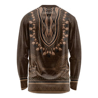 Brown African Dashiki With Tonga Ngatu Pattern Long Sleeve Shirt LT14 - Polynesian Pride