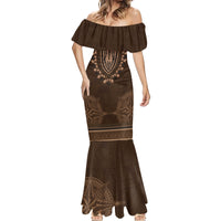 Brown African Dashiki With Tonga Ngatu Pattern Mermaid Dress