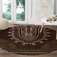 Brown African Dashiki With Tonga Ngatu Pattern Round Carpet LT14 - Polynesian Pride