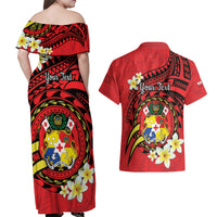 Personalised Tonga Emancipation Day Couples Matching Off Shoulder Maxi Dress and Hawaiian Shirt Tongan Ngatu Pattern - Red Version LT14 - Polynesian Pride