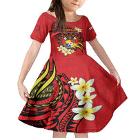 Personalised Tonga Emancipation Day Family Matching Off Shoulder Maxi Dress and Hawaiian Shirt Tongan Ngatu Pattern - Red Version LT14 Daughter's Dress Red - Polynesian Pride