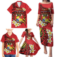 Personalised Tonga Emancipation Day Family Matching Puletasi and Hawaiian Shirt Tongan Ngatu Pattern - Red Version LT14 - Polynesian Pride