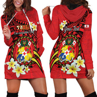Personalised Tonga Emancipation Day Hoodie Dress Tongan Ngatu Pattern - Red Version