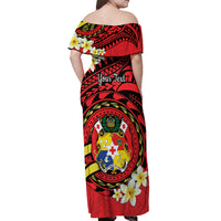 Personalised Tonga Emancipation Day Off Shoulder Maxi Dress Tongan Ngatu Pattern - Red Version LT14 - Polynesian Pride