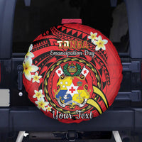Personalised Tonga Emancipation Day Spare Tire Cover Tongan Ngatu Pattern - Red Version