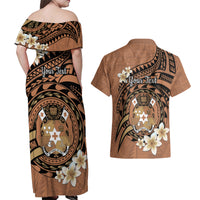 Personalised Tonga Emancipation Day Couples Matching Off Shoulder Maxi Dress and Hawaiian Shirt Tongan Ngatu Pattern - Brown Version LT14 - Polynesian Pride
