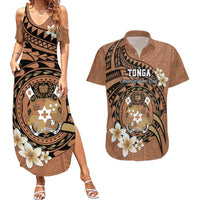 Personalised Tonga Emancipation Day Couples Matching Summer Maxi Dress and Hawaiian Shirt Tongan Ngatu Pattern - Brown Version LT14 Brown - Polynesian Pride