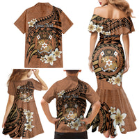 Personalised Tonga Emancipation Day Family Matching Mermaid Dress and Hawaiian Shirt Tongan Ngatu Pattern - Brown Version