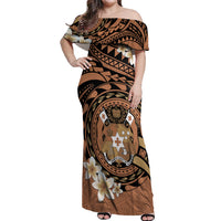 Personalised Tonga Emancipation Day Off Shoulder Maxi Dress Tongan Ngatu Pattern - Brown Version LT14 Women Brown - Polynesian Pride