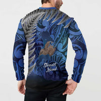 New Zealand Stewart Island Button Sweatshirt Rakiura Kiwi Maori Glowing Sky