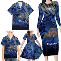 New Zealand Stewart Island Family Matching Long Sleeve Bodycon Dress and Hawaiian Shirt Rakiura Kiwi Maori Glowing Sky