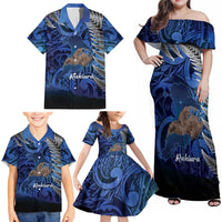 New Zealand Stewart Island Family Matching Off Shoulder Maxi Dress and Hawaiian Shirt Rakiura Kiwi Maori Glowing Sky