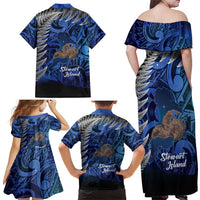 New Zealand Stewart Island Family Matching Off Shoulder Maxi Dress and Hawaiian Shirt Rakiura Kiwi Maori Glowing Sky