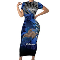 New Zealand Stewart Island Short Sleeve Bodycon Dress Rakiura Kiwi Maori Glowing Sky