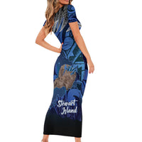 New Zealand Stewart Island Short Sleeve Bodycon Dress Rakiura Kiwi Maori Glowing Sky